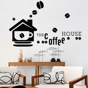 pb124-커피하우스3(대형)/인테리어/그래픽스티커/월데코스티커/디자인스티커/카페/커피/원두/cafe/coffee/컵/집/하우스/레터링