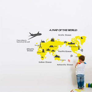 ps014-A map of the world/그래픽스티커/지도/세계/map/아이방/인테리어/꾸미기/비행기/레터링/
