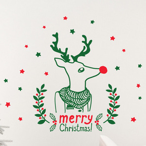 cs060-빨간코 루돌프/그래픽스티커/인테리어/크리스마스/별/메리크리스마스/사슴/겨울/데코