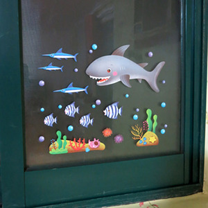 FDT-85014 (야광/포인트스티커 - 물고기 상어,양면/벽지ok 키즈/학습/어린이집/유치원/바다/창문/인테리어/홈데코/셀프DIY)