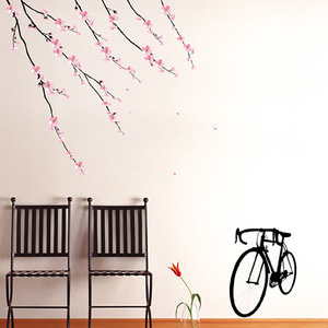 PS-58093 (현대/포인트스티커 - 벚꽃과 자전거,투명원단 방/벽/꾸미기/인테리어/홈데코/셀프diy)